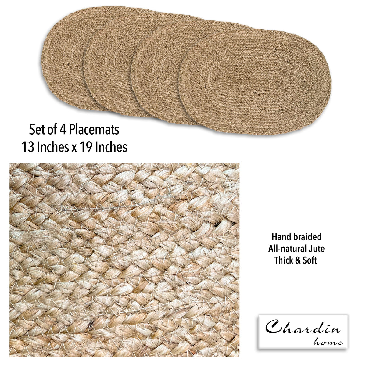 Chardin Home Verona 15-Inch Jute & Cotton Placemats, Set of 4