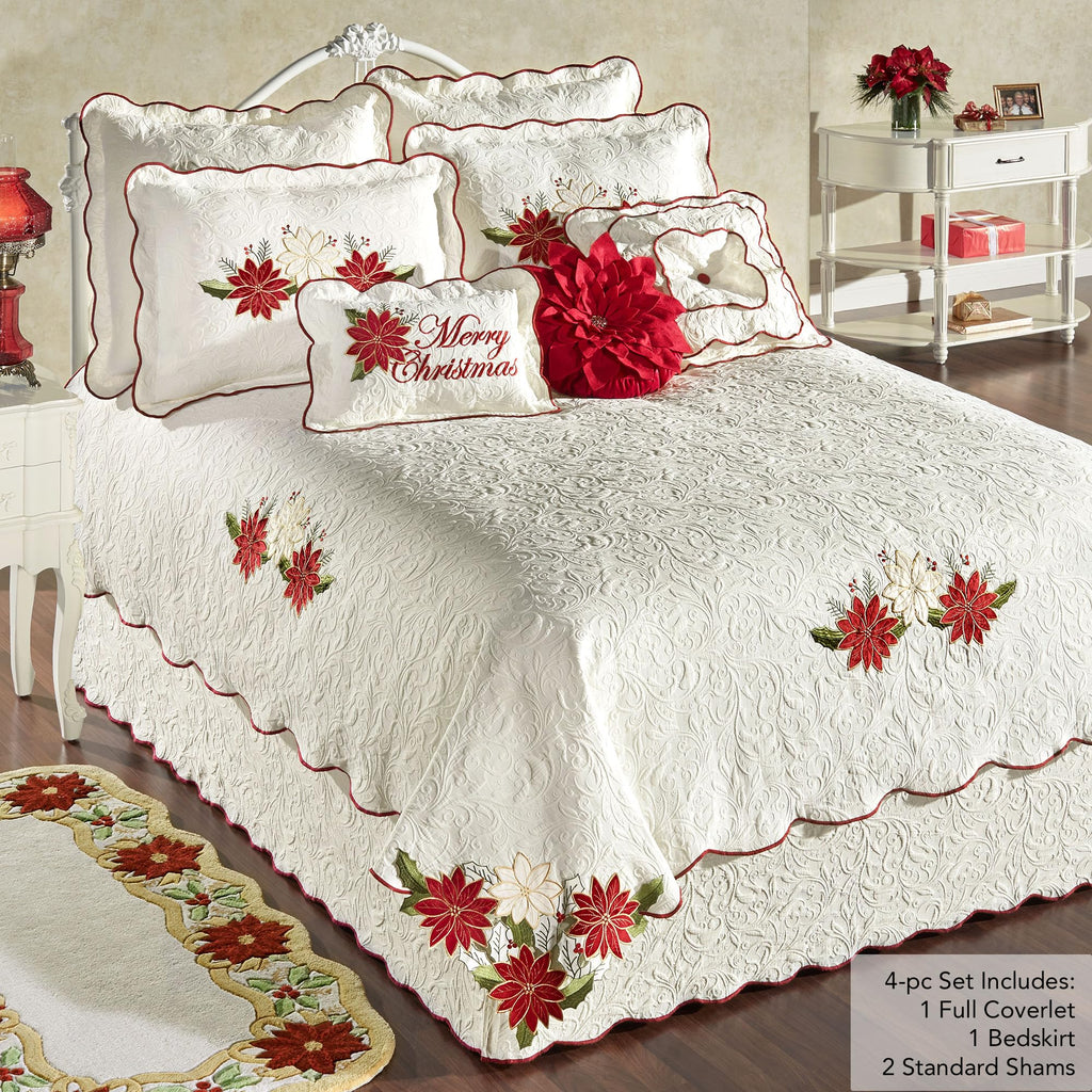 Poinsettia Floral Matelassé Cal King Coverlet Set, 11-Piece